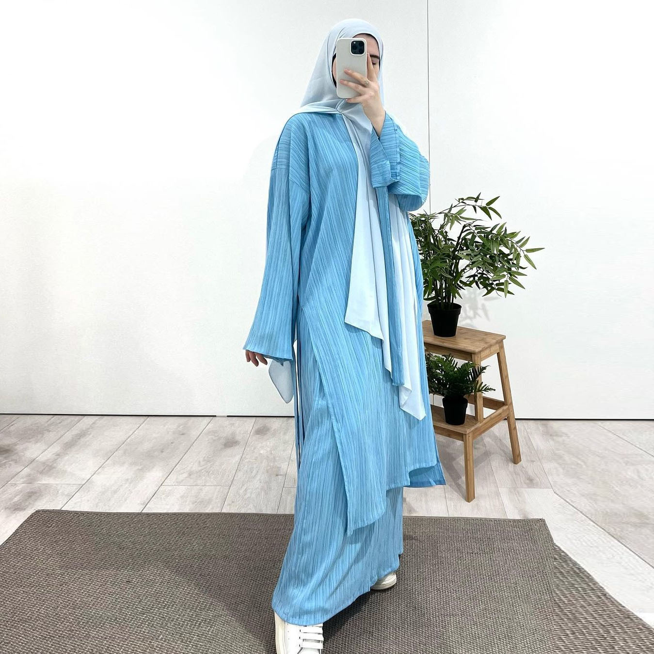 MS361#Traje de túnica de tela con volantes y manga larga para mujer musulmana