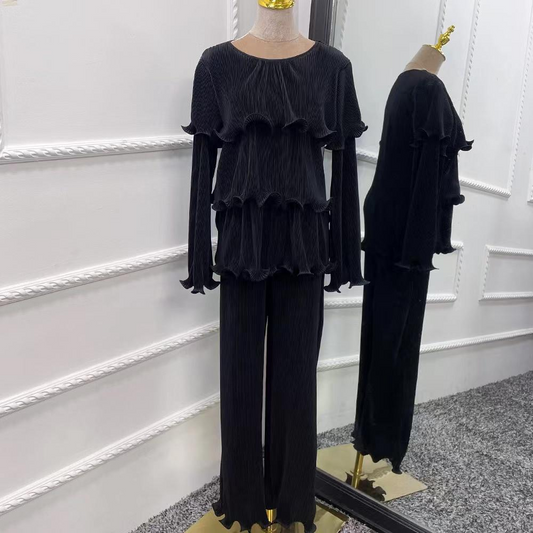 MS234#Traje de dos piezas con volantes para dama musulmana