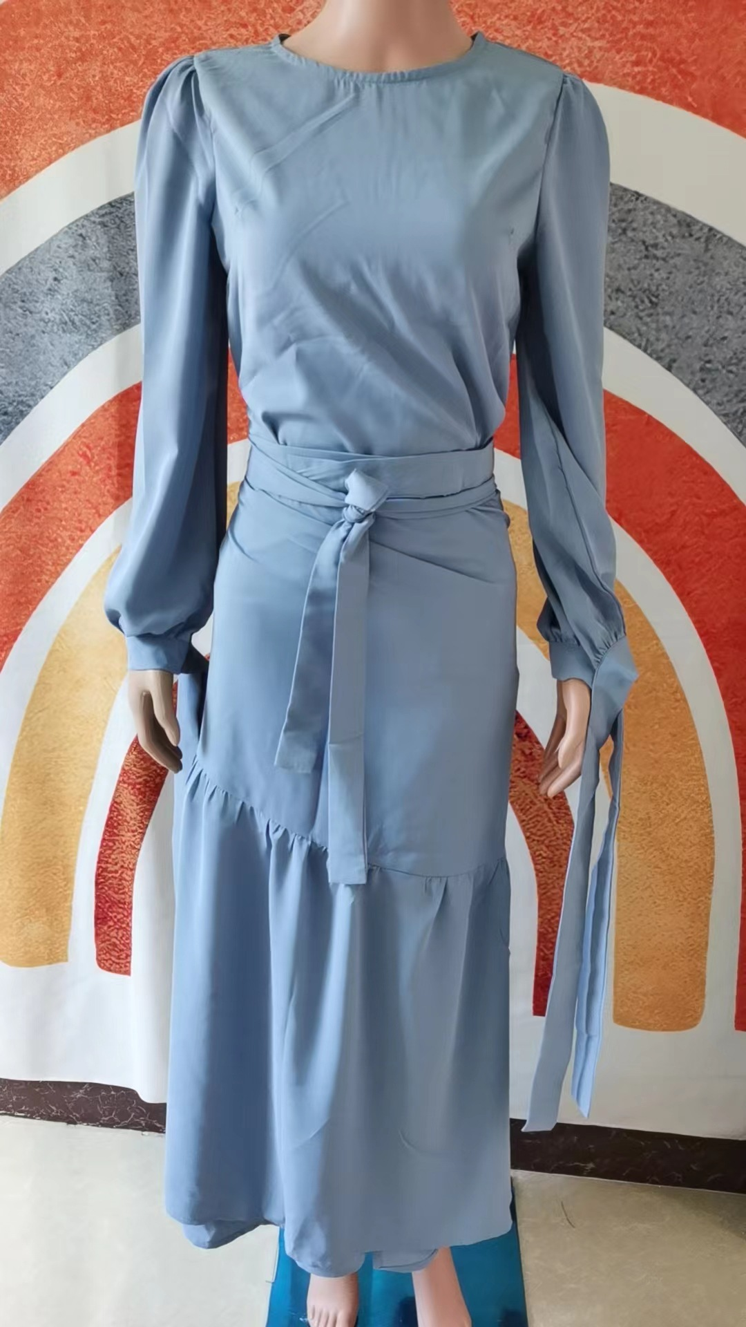 MS363#Conjunto de vestido con cordones y manga larga de moda musulmana