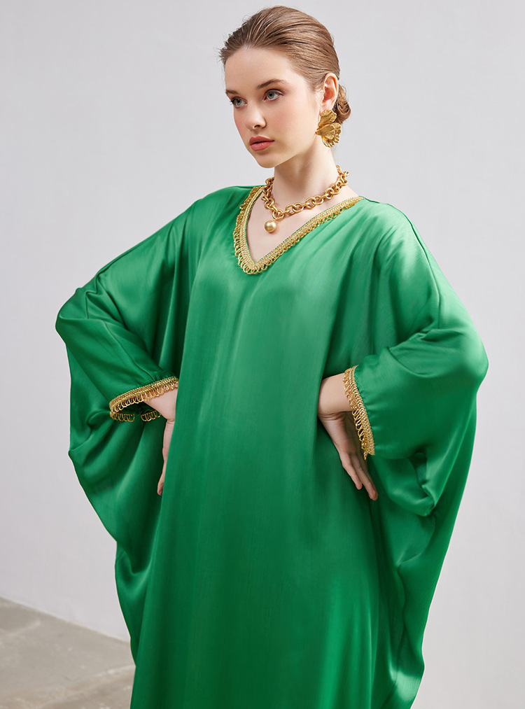 MS371#muslima bata de encaje con puños de murciélago baya