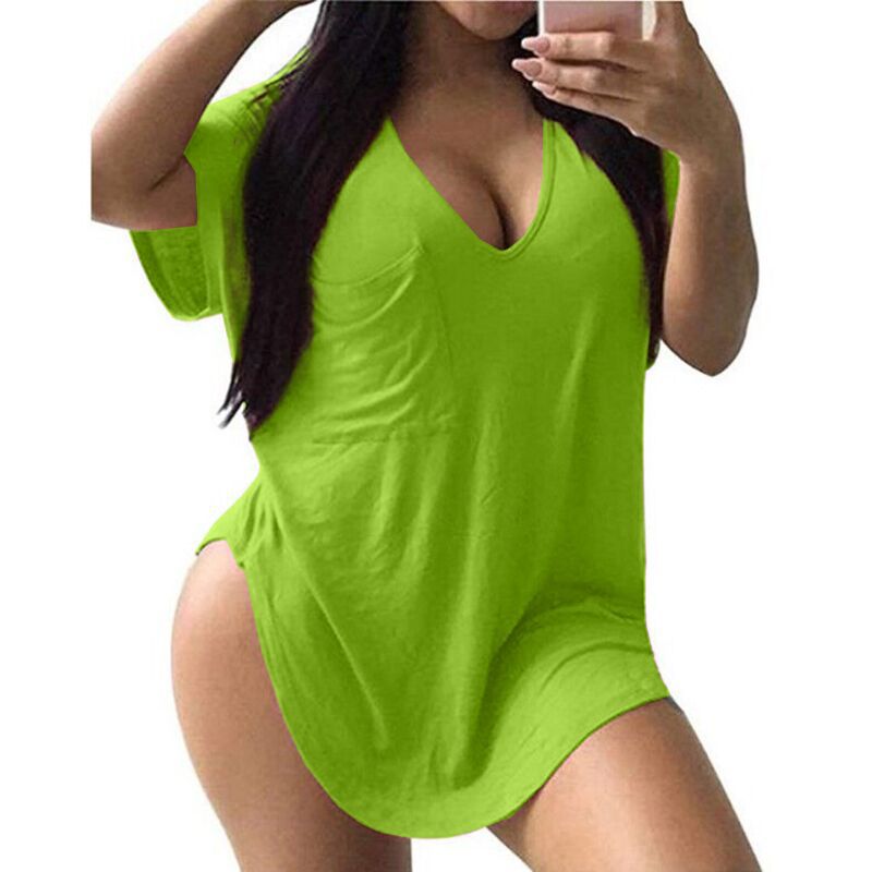 FS308#Camiseta informal de cuello redondo para mujer, talla grande, camisetas de verano