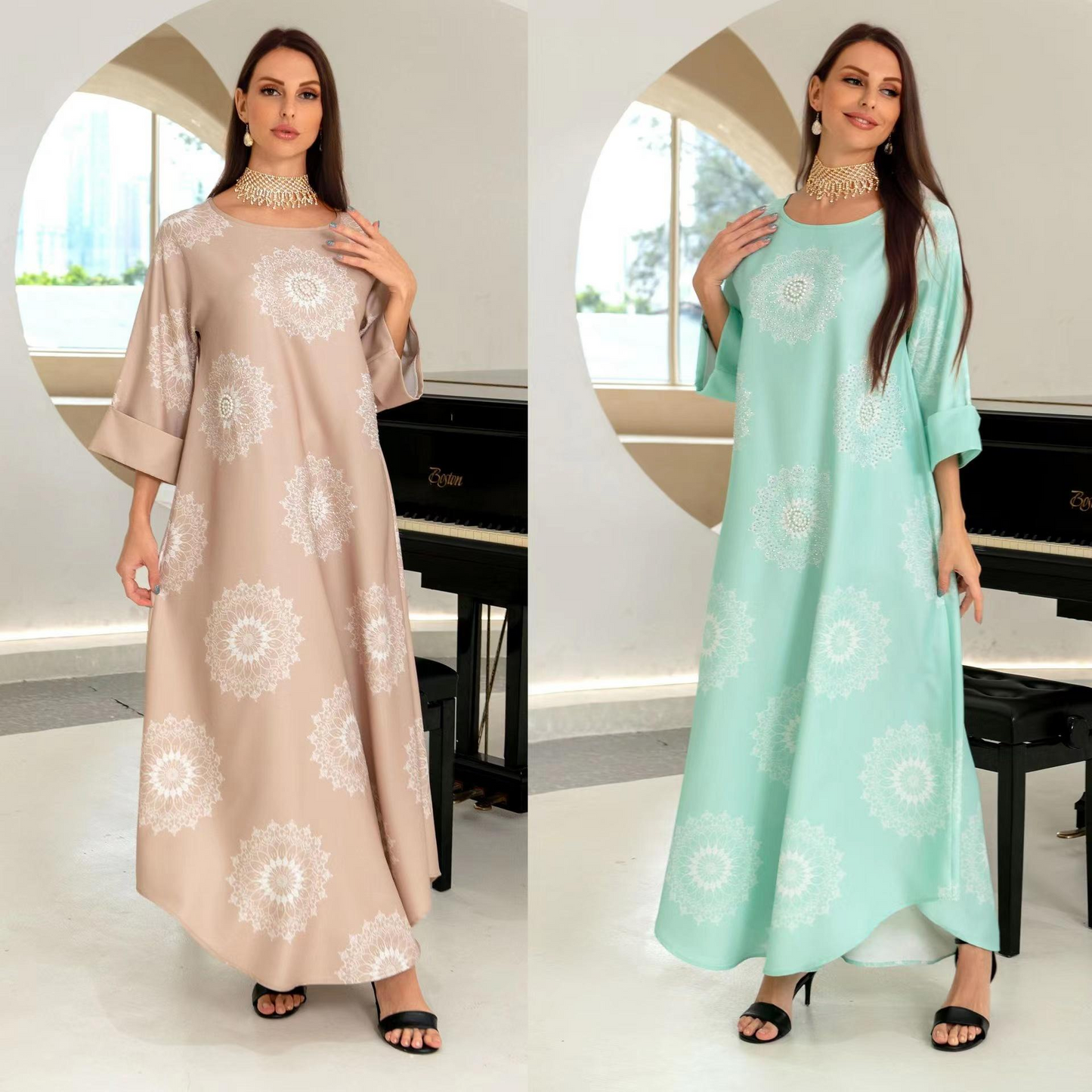 MS301#Vestido estampado para mujer musulmana