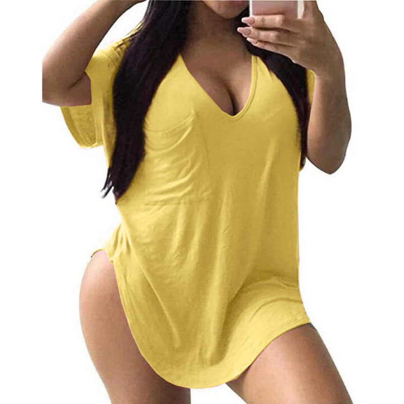 FS308#Camiseta informal de cuello redondo para mujer, talla grande, camisetas de verano