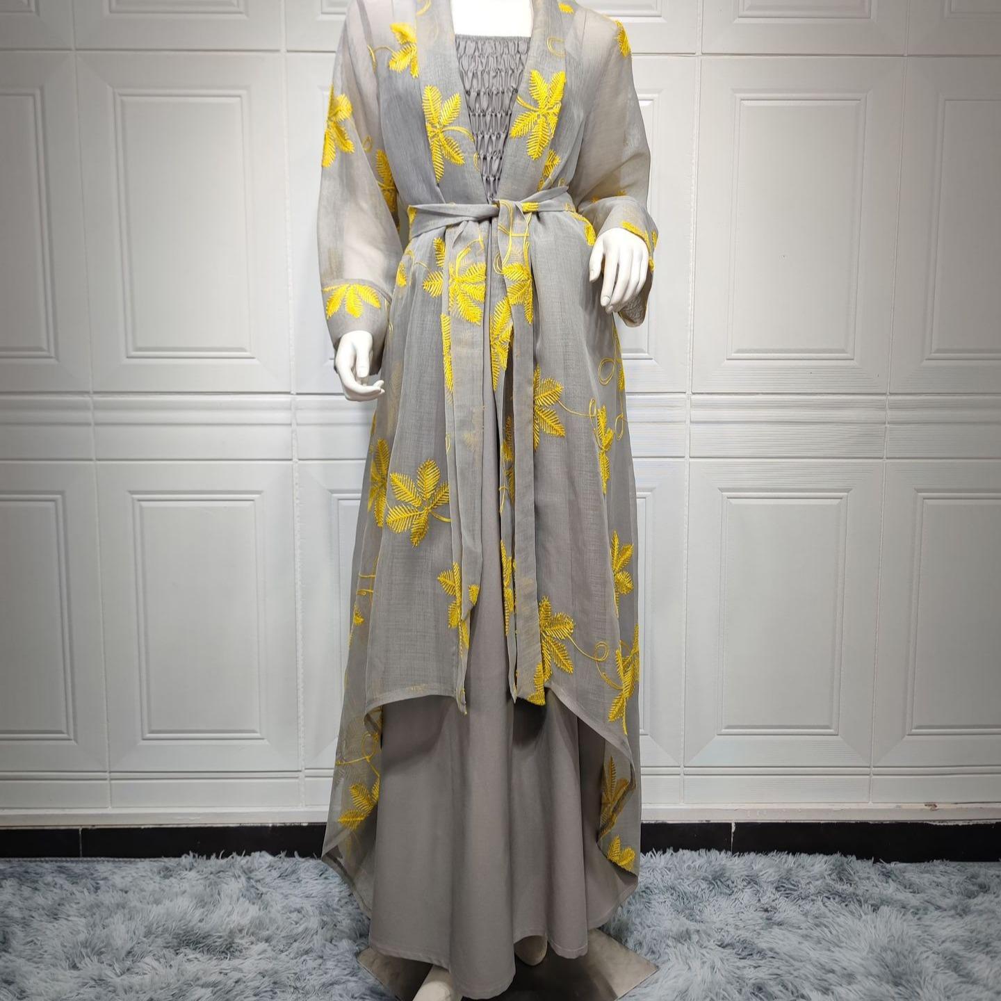 MS304#Vestido musulmán de gasa para mujer, dos piezas, estilo bandolera, para jugar, hecho a mano, estilo Dubai