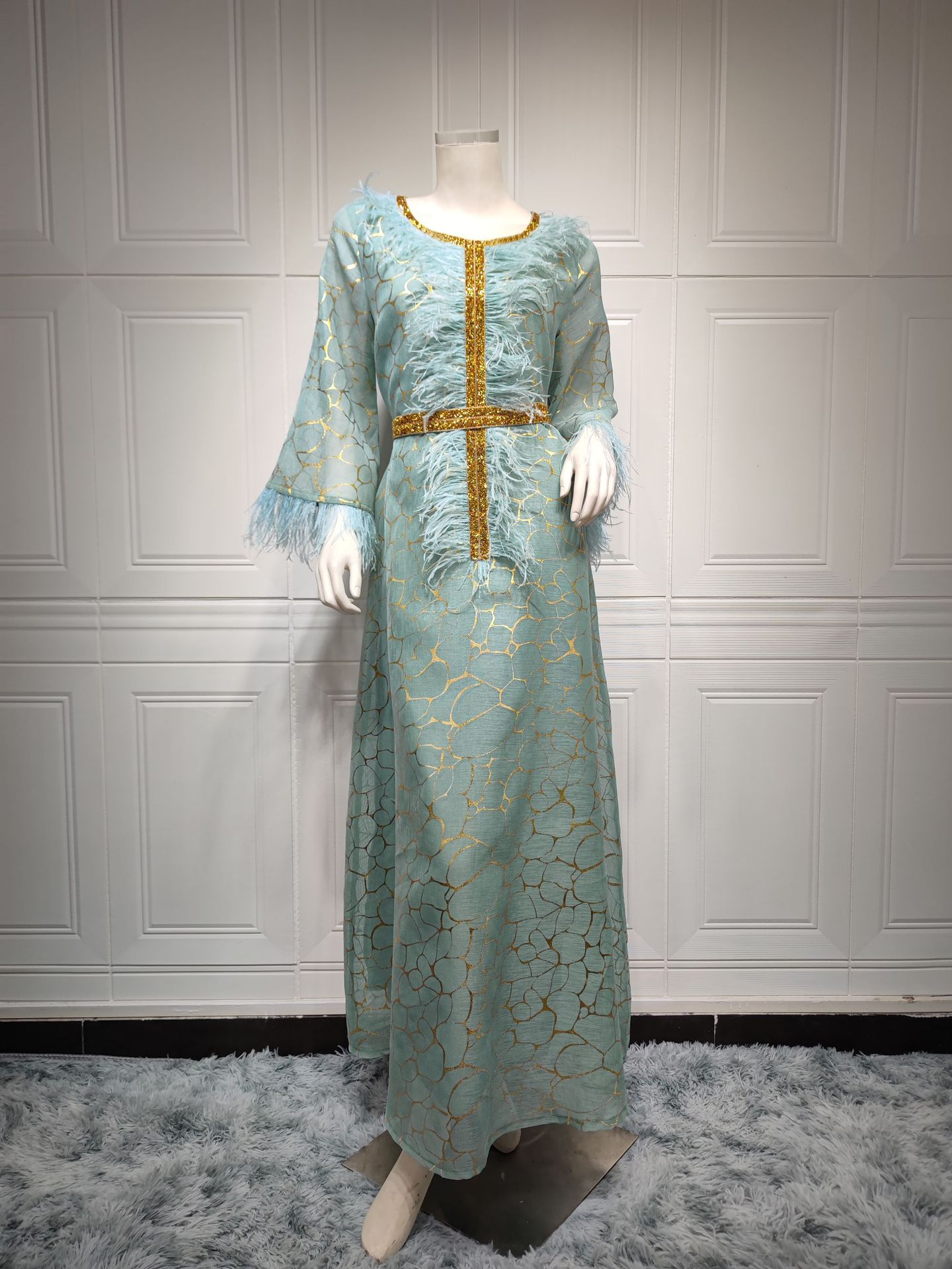 MS307#Vestido de otoño e invierno, venta caliente, ropa árabe, vestido de brocado dorado caliente