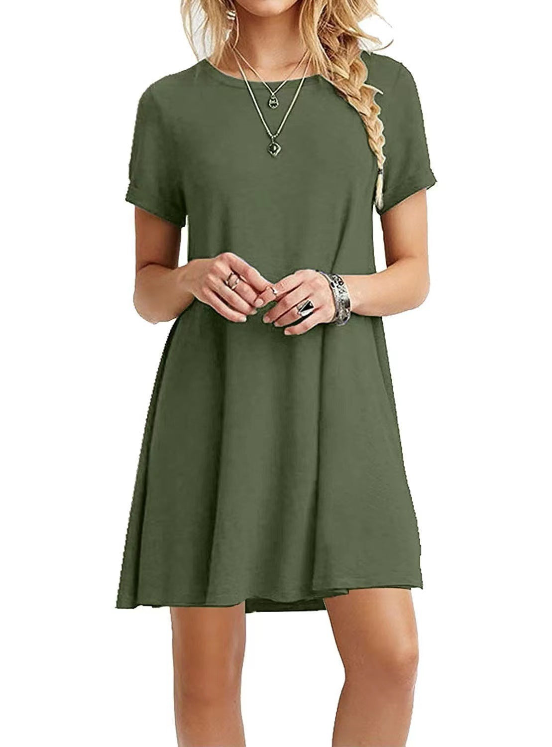 FS305#Vestido suelto tipo camiseta, sencillo y casual para mujer