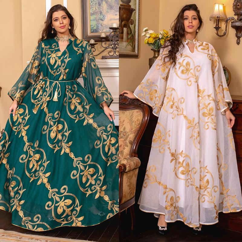 MS308# Vestido de malla con bordado árabe de Dubái, vestido de noche de moda para cenas y fiestas musulmanas europeas