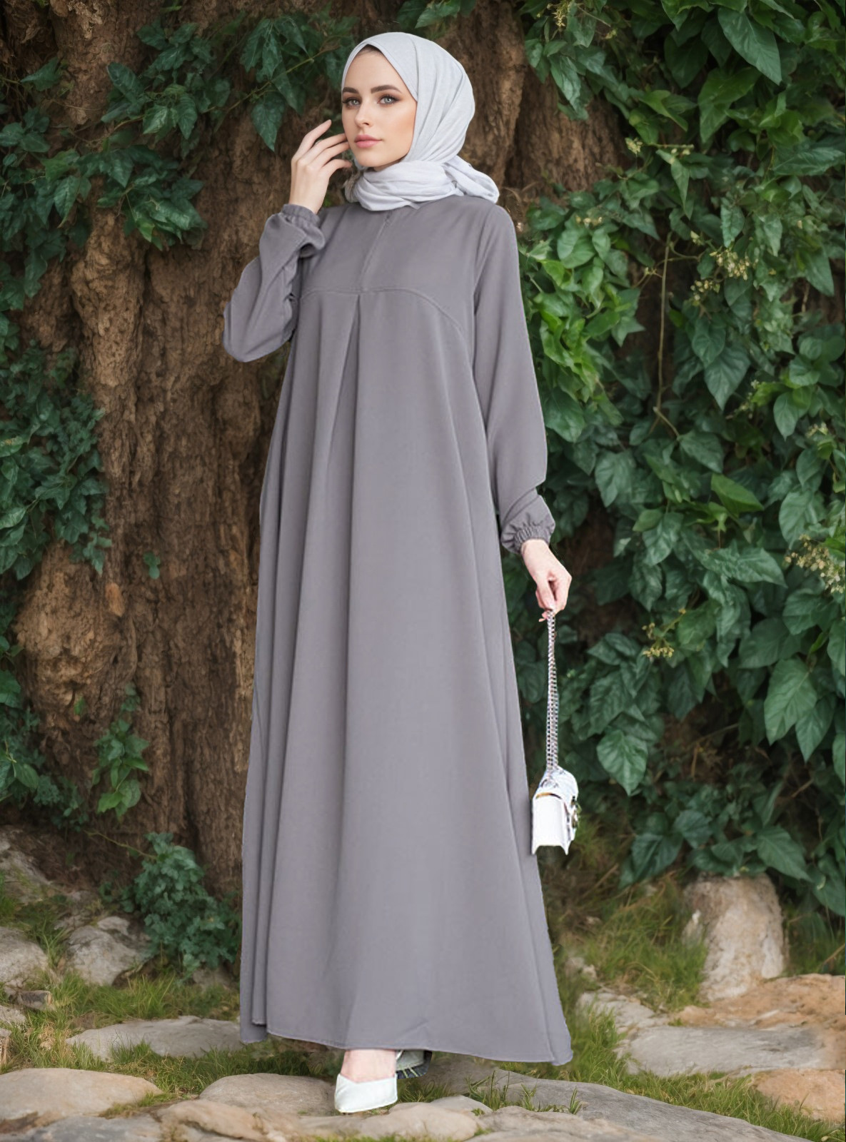 MS370#abaya musulmana Vestido modesto (turbante no incluido)