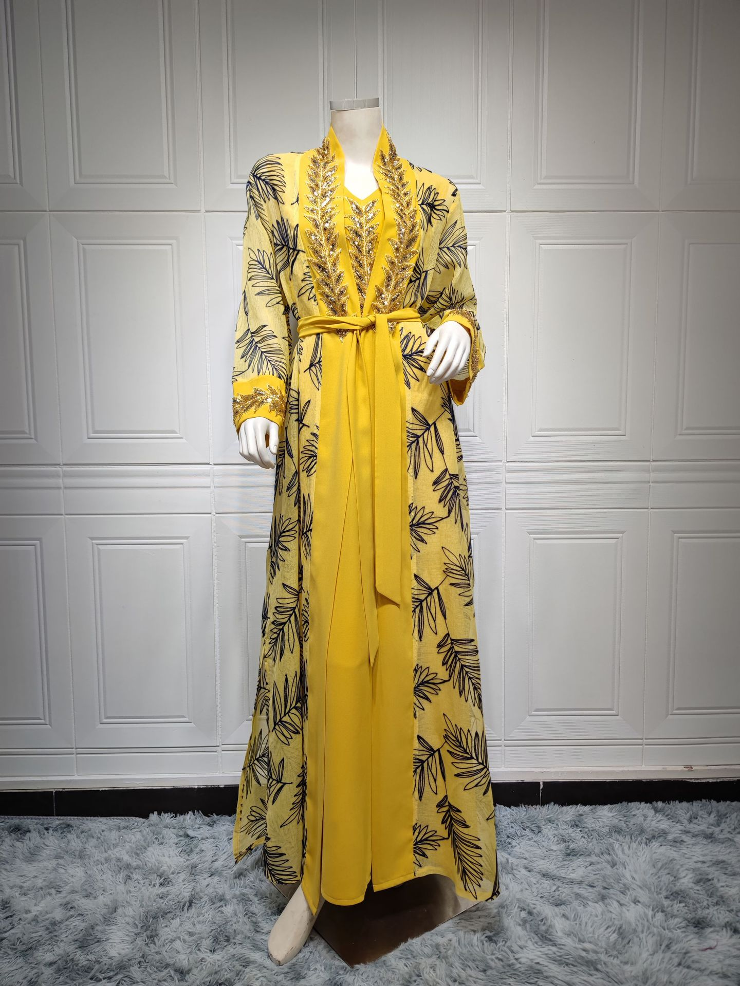 MS306# Vestido árabe musulmán de Dubái, vestido de noche, falda con cordones, traje, bata