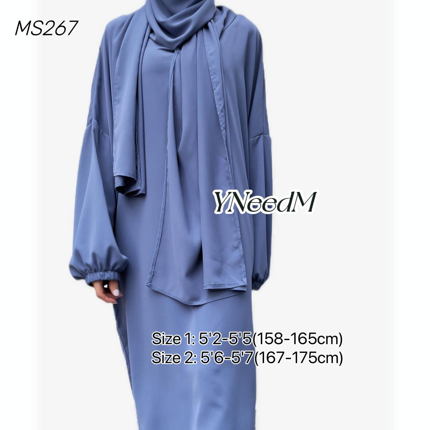 MS267#Vestido tipo túnica musulmán con bufanda de color sólido