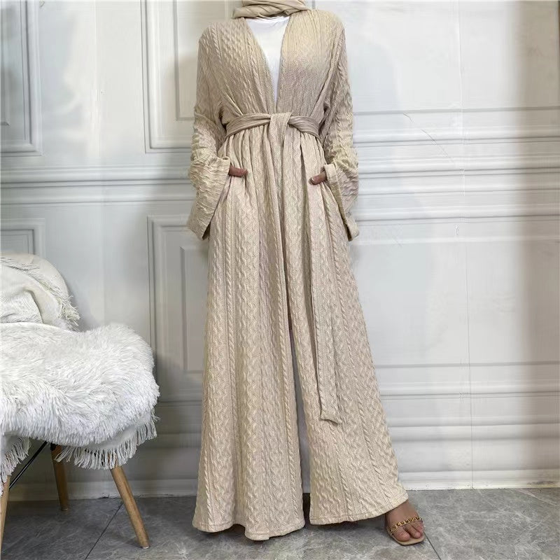 MS213#Muslim knitted solid color dress gown