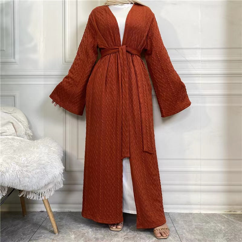 MS213#Muslim knitted solid color dress gown
