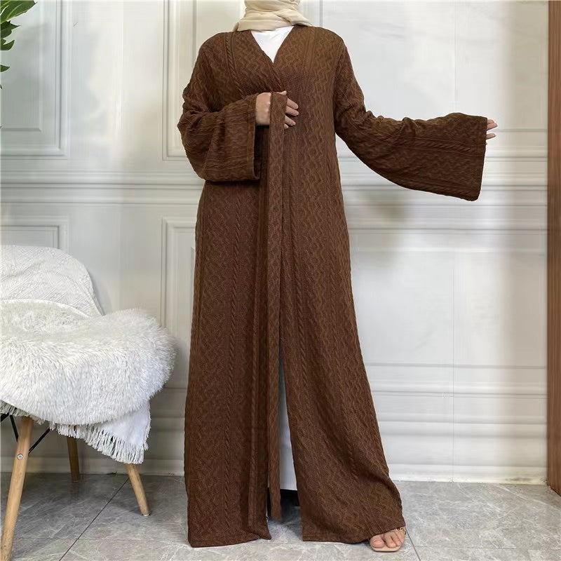 MS213#Muslim knitted solid color dress gown