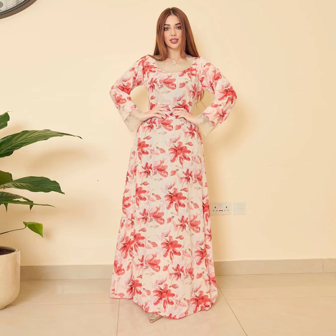 MS247#Vestido de malla estilo musulmán para mujer