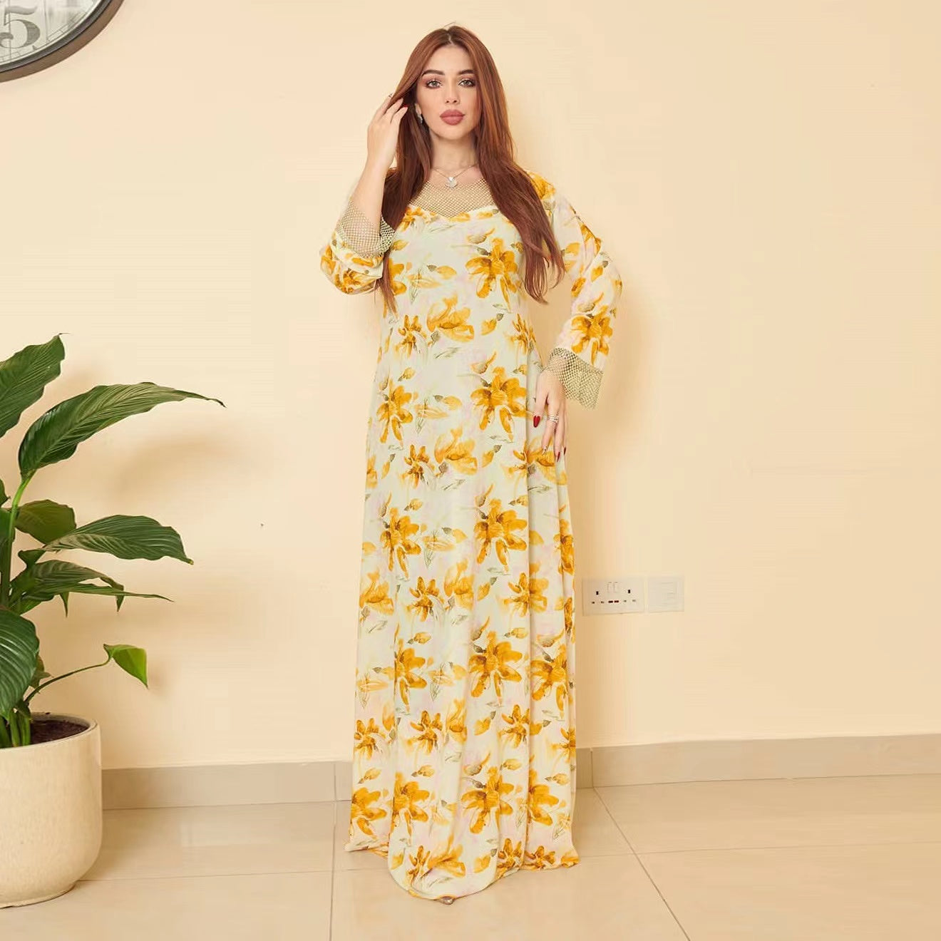 MS247#Vestido de malla estilo musulmán para mujer
