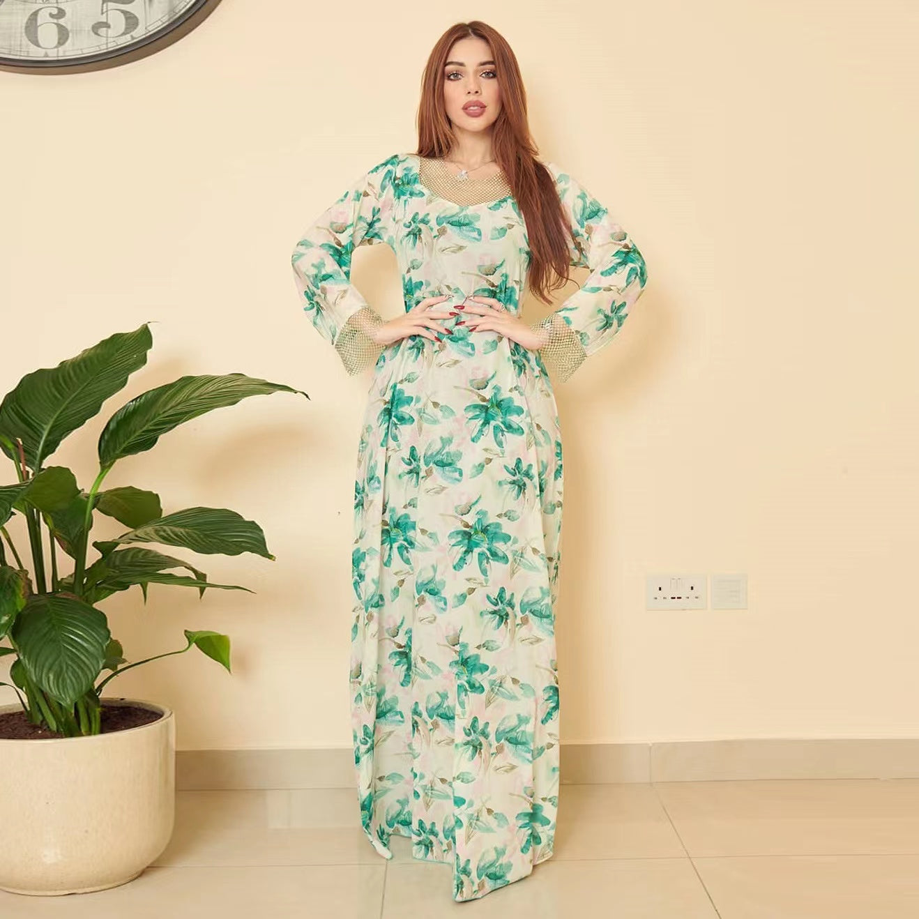 MS247#Vestido de malla estilo musulmán para mujer