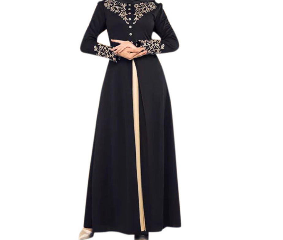 MS250#Vestido ajustado con contraste de color para mujer musulmana