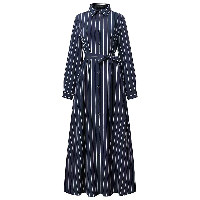 MS256#Vestido camisero informal a rayas para mujer musulmana