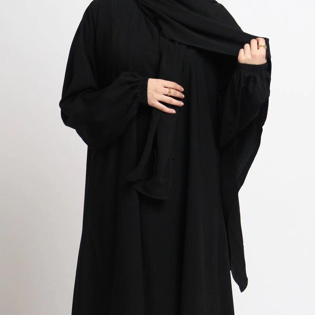 MS267#Vestido tipo túnica musulmán con bufanda de color sólido