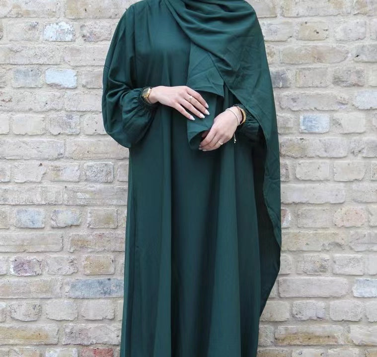 MS267#Vestido tipo túnica musulmán con bufanda de color sólido