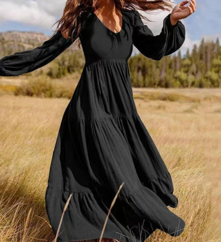 MS261#Vestido musulmán de color liso con dobladillo grande