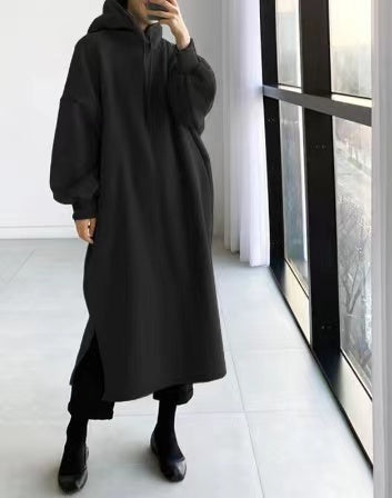 Vestido corto holgado con capucha de polar suave, bolsillos y cordones, sudadera con capucha sencilla y discreta n.° 269