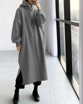 Vestido corto holgado con capucha de polar suave, bolsillos y cordones, sudadera con capucha sencilla y discreta n.° 269