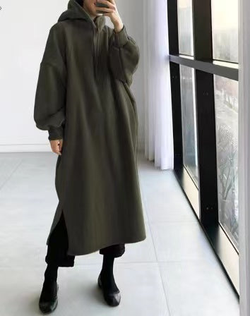 Vestido corto holgado con capucha de polar suave, bolsillos y cordones, sudadera con capucha sencilla y discreta n.° 269