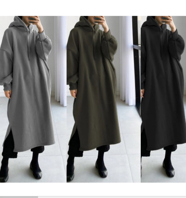 Vestido corto holgado con capucha de polar suave, bolsillos y cordones, sudadera con capucha sencilla y discreta n.° 269