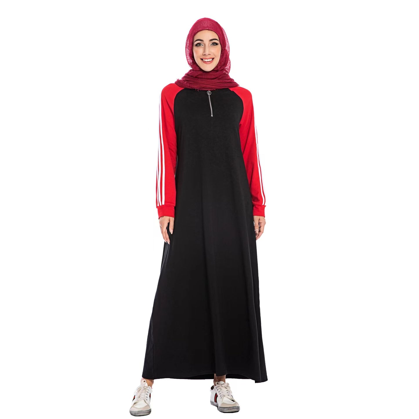 MS281#Vestido tipo jersey con mangas de patchwork para mujer