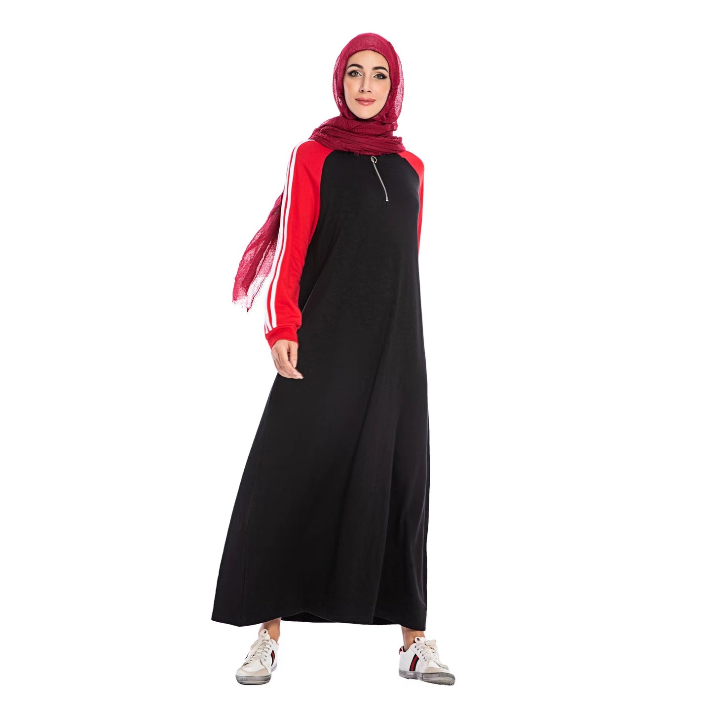 MS281#Vestido tipo jersey con mangas de patchwork para mujer