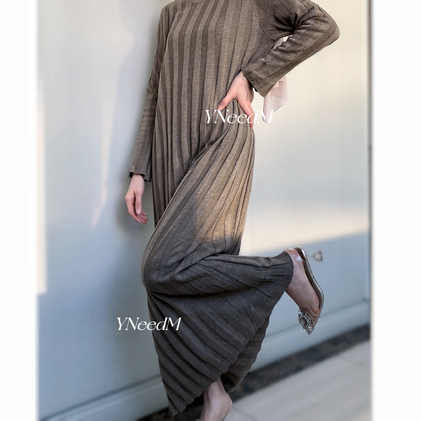 MS282#Vestido musulmán de punto liso
