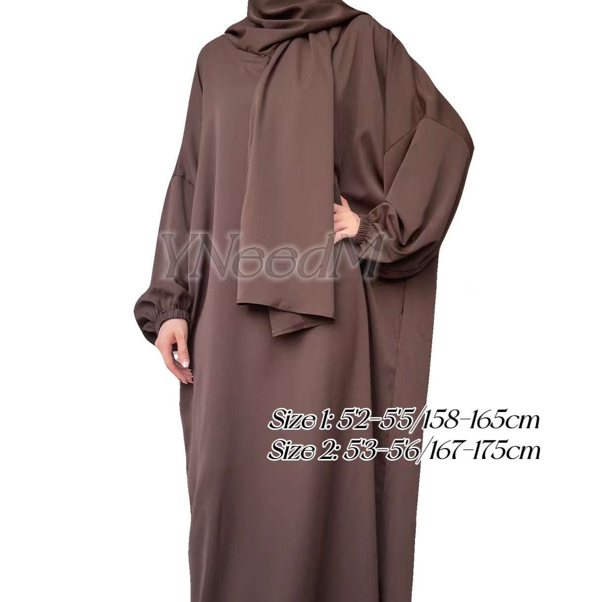 MS267#Vestido tipo túnica musulmán con bufanda de color sólido
