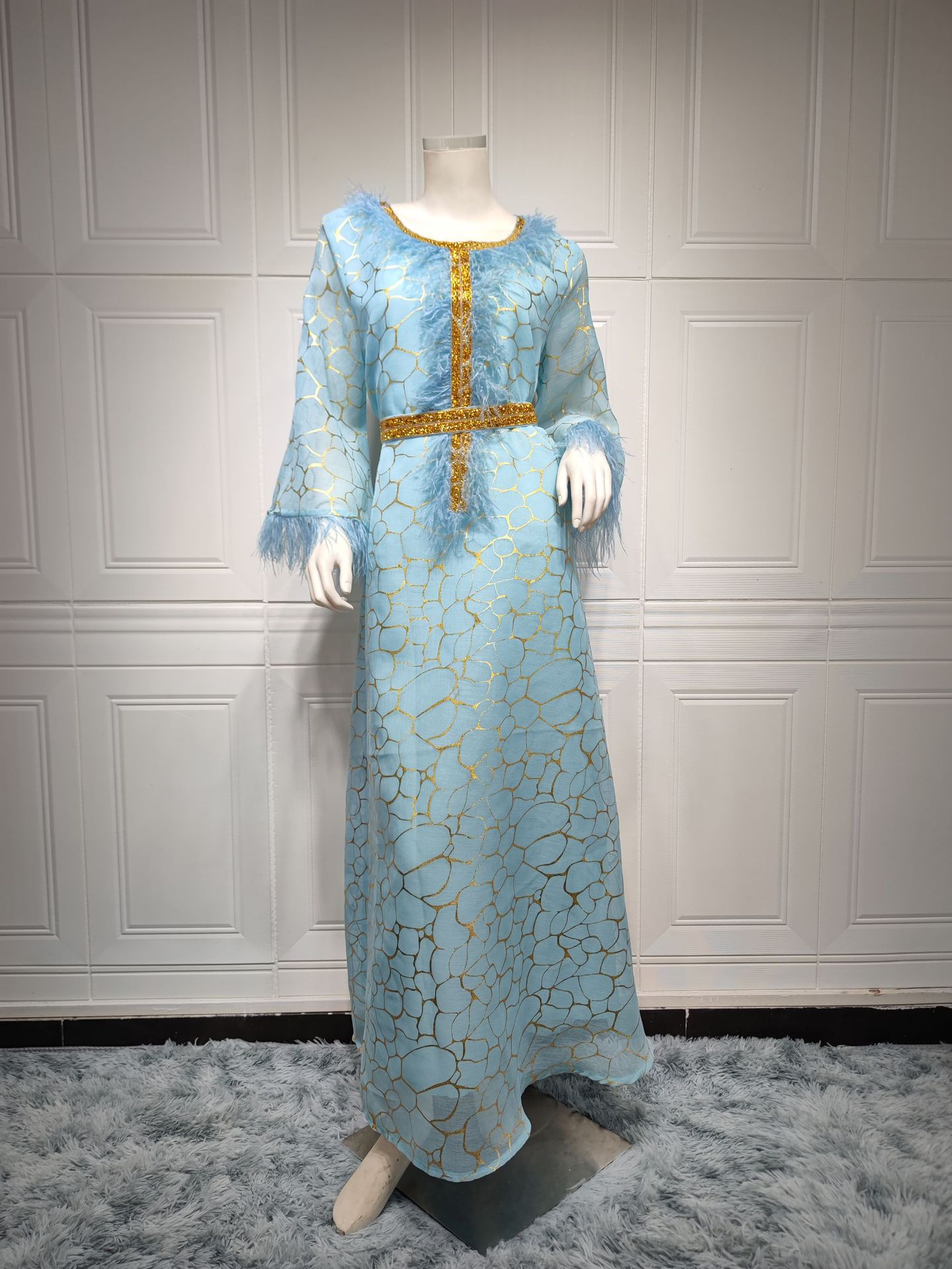 MS307#Vestido de otoño e invierno, venta caliente, ropa árabe, vestido de brocado dorado caliente