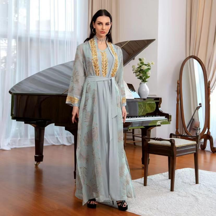 MS306# Muslim Dubai Arabian Dress Evening gown lace-up skirt suit robe