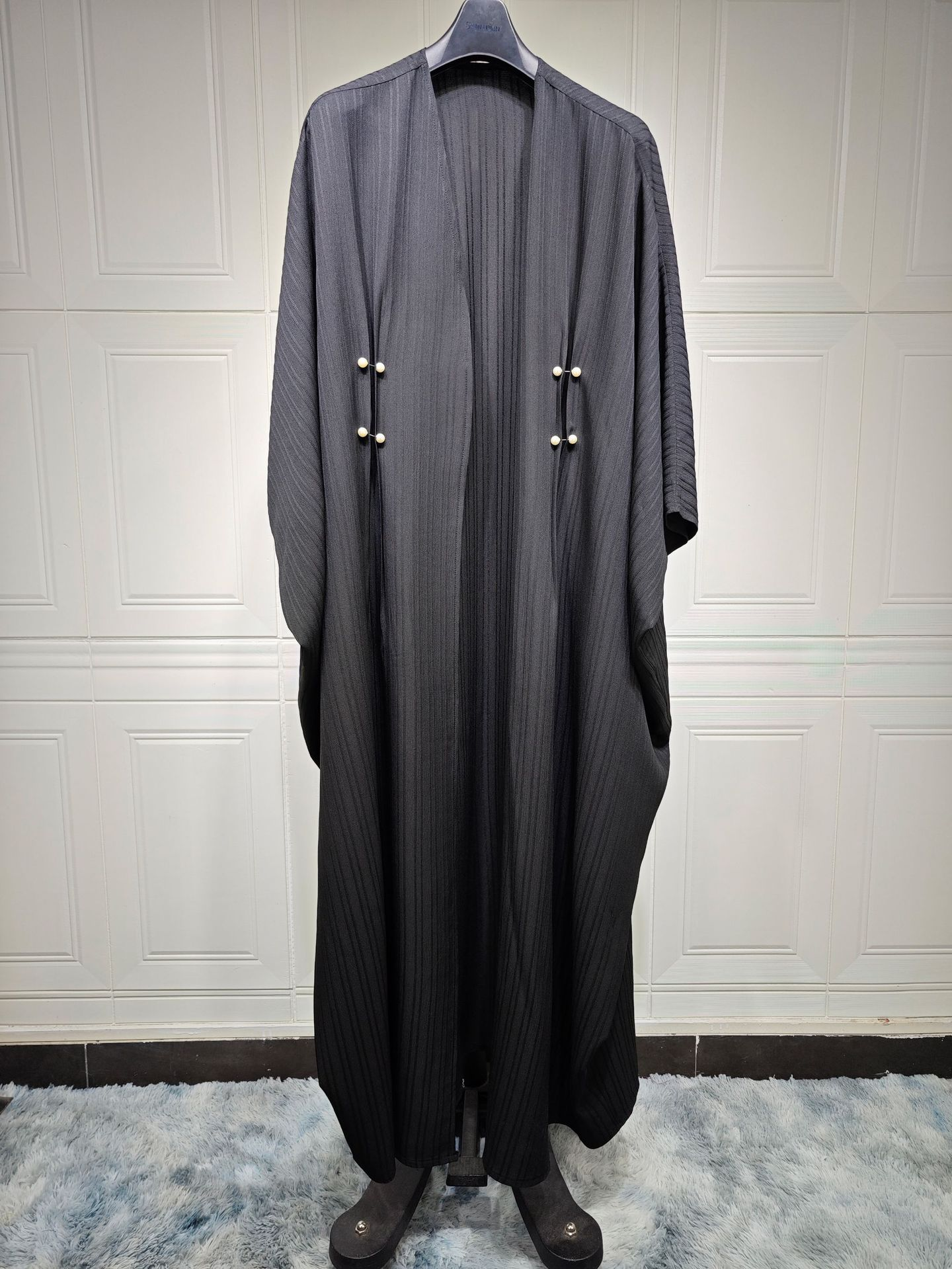 MS329#Muslim women wear a modest striped casual abaya cardigan