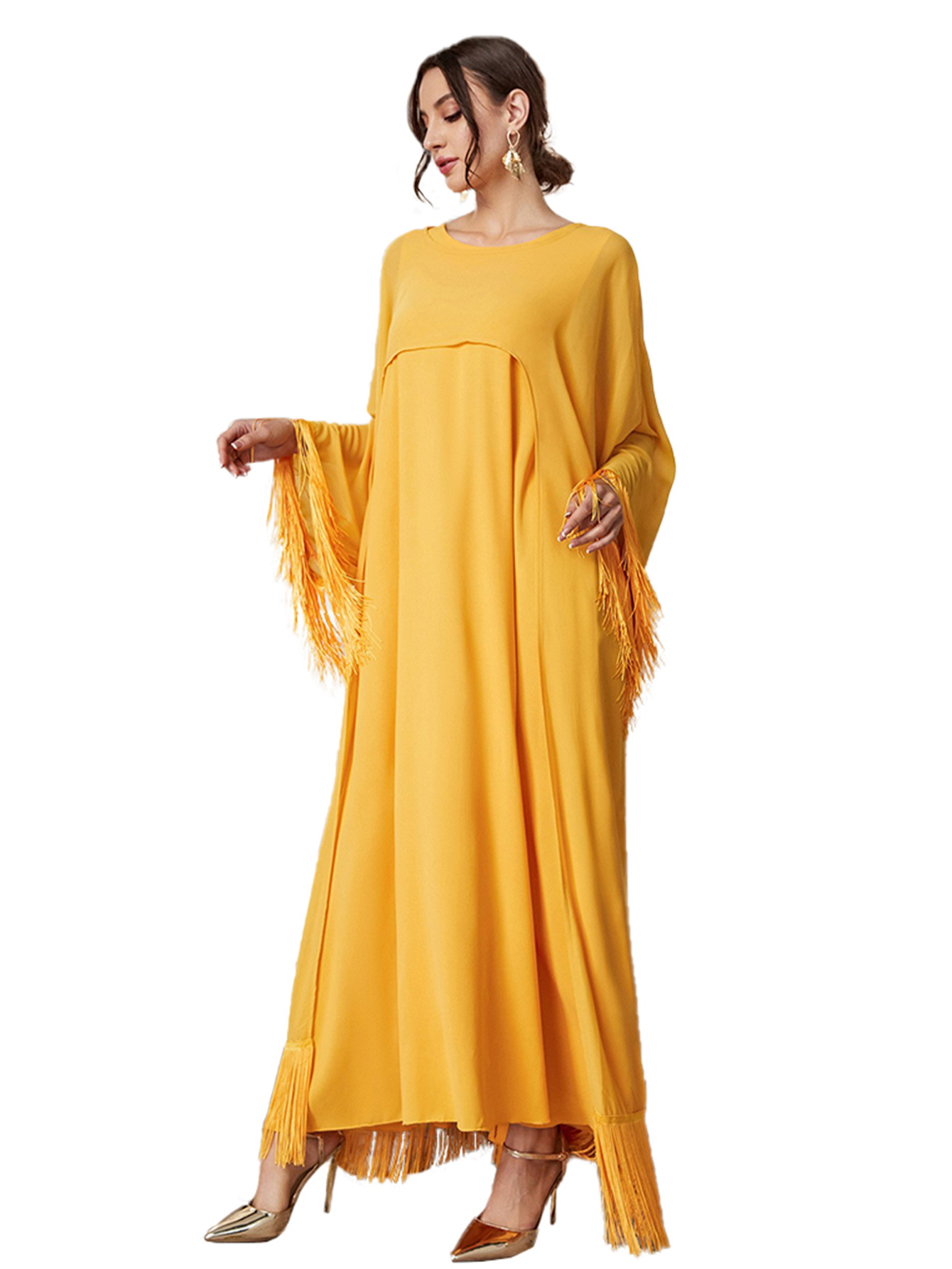 MS354#Stylish gauze and tassel robe two-piece set