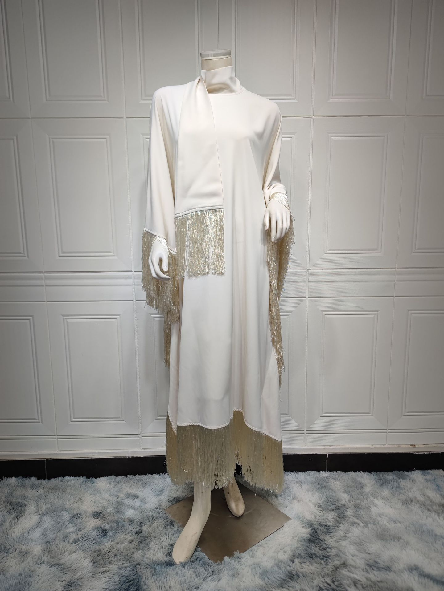 MS311#Modest fashion bat wing sleeves tassel abaya