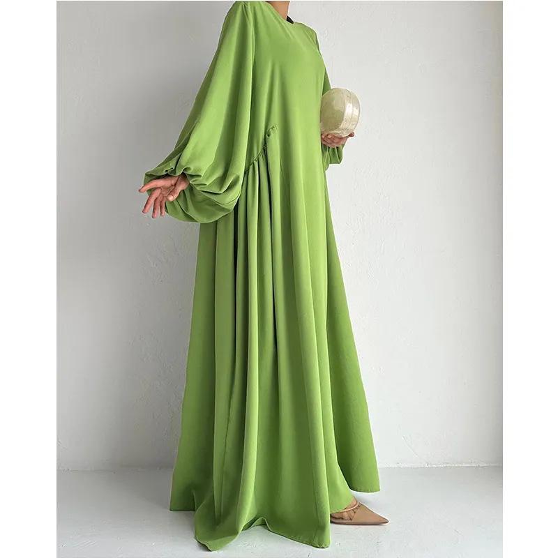 MS467#Solid color simple simple dress robe Muslim dress women