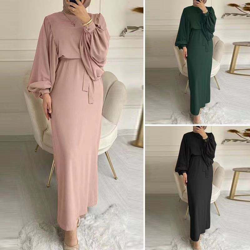 MS226#Muslim solid casual dress