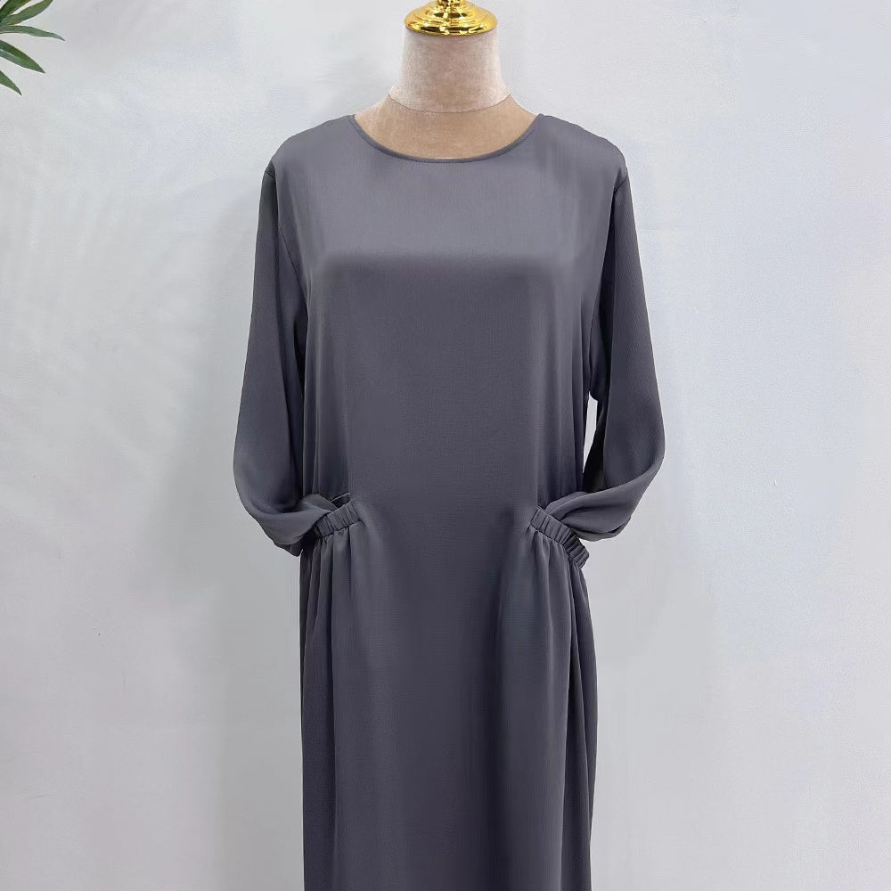 MS290#Muslim Solid Pocket Dress