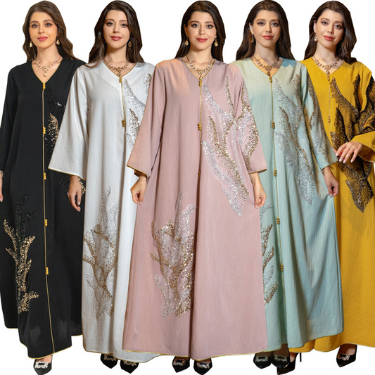 MS333#Long sleeve beadwork embroidered loose robe for Muslim women