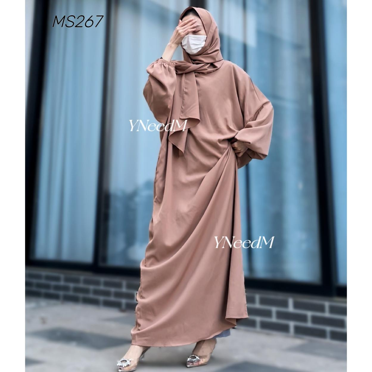 MS267#Muslim solid color scarf robe dress