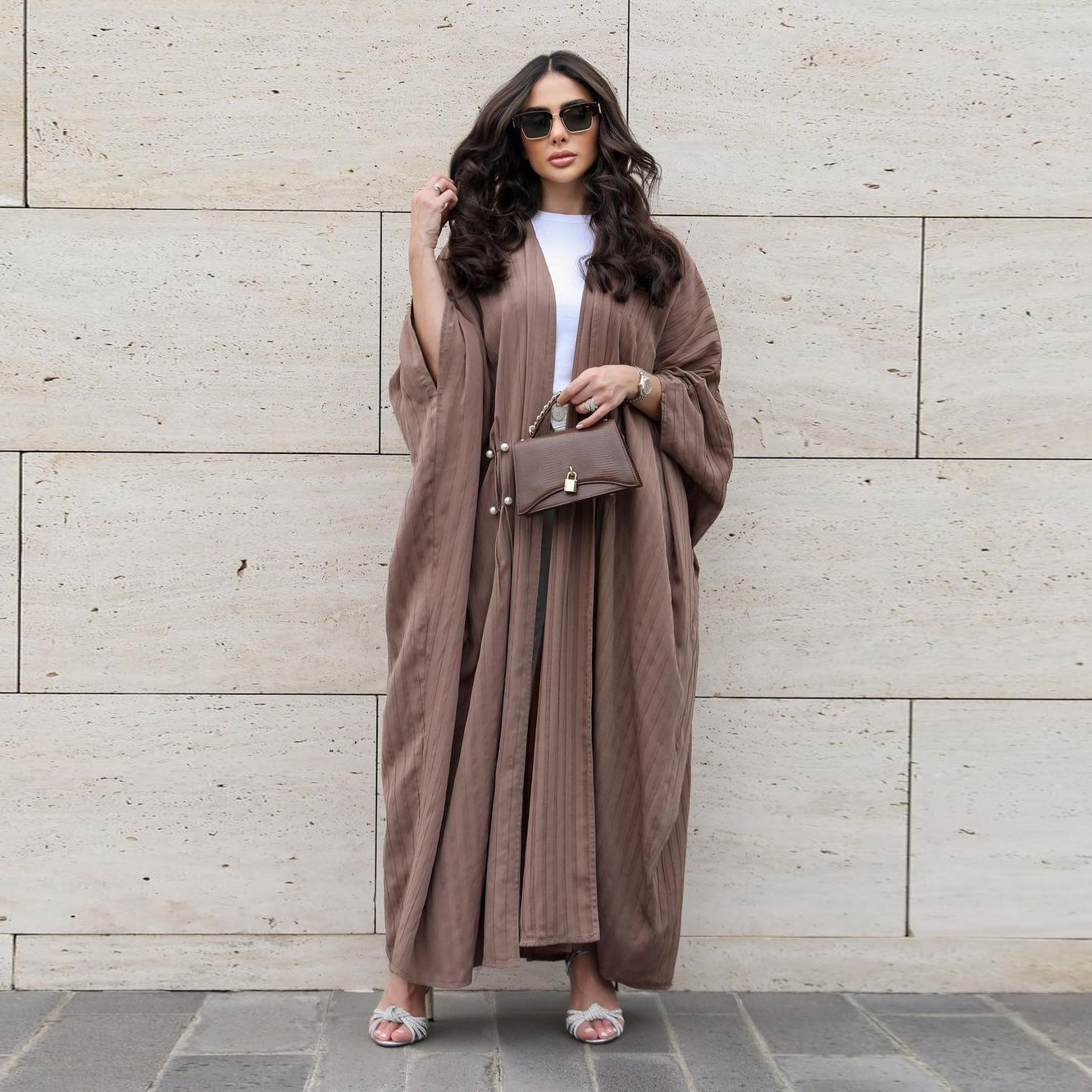 MS329#Muslim women wear a modest striped casual abaya cardigan