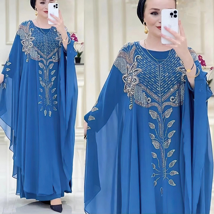 MS350 # Muslim women's chiffon rhinestone rotator cuff two-piece robe