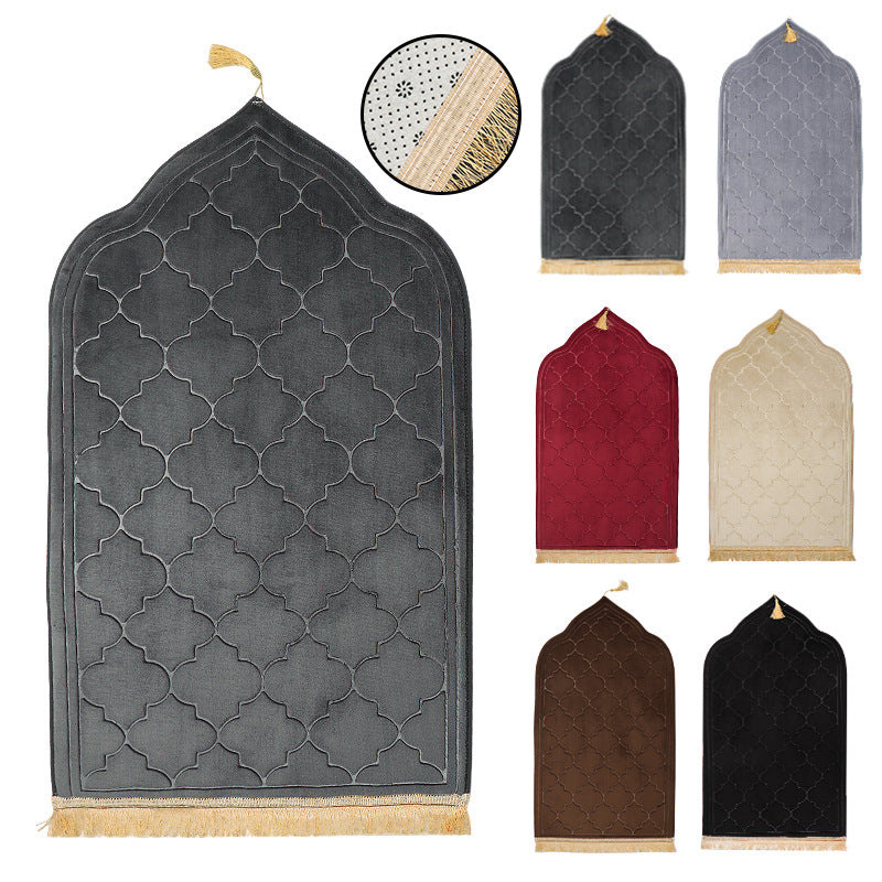 PM010 Prayer Rug Muslim Mat Islamic - Thickening Sponge Muslim Rug for Kids Men Women with Islam Prayer Beads for Eid Travel Ramadan, Soft Luxury Great for Knees and Forehead