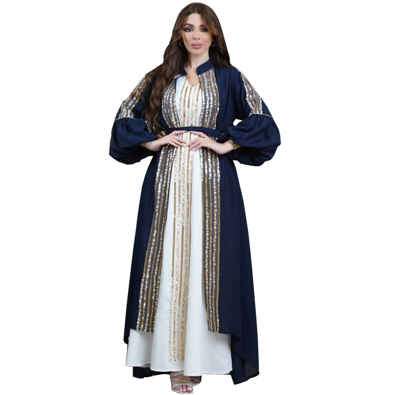 MS319#Muslim fashion two-piece women's embroidered bubble sleeve robe