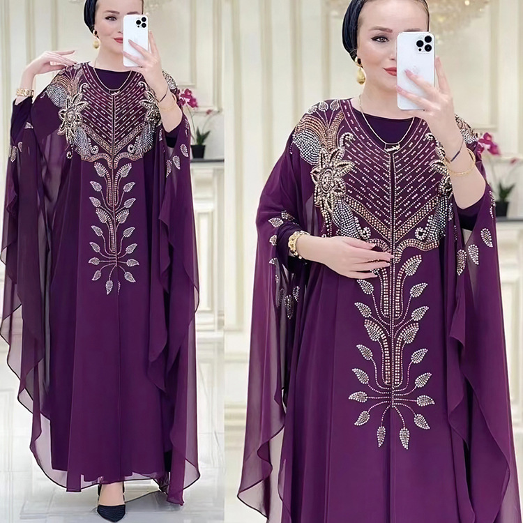 MS350 # Muslim women's chiffon rhinestone rotator cuff two-piece robe