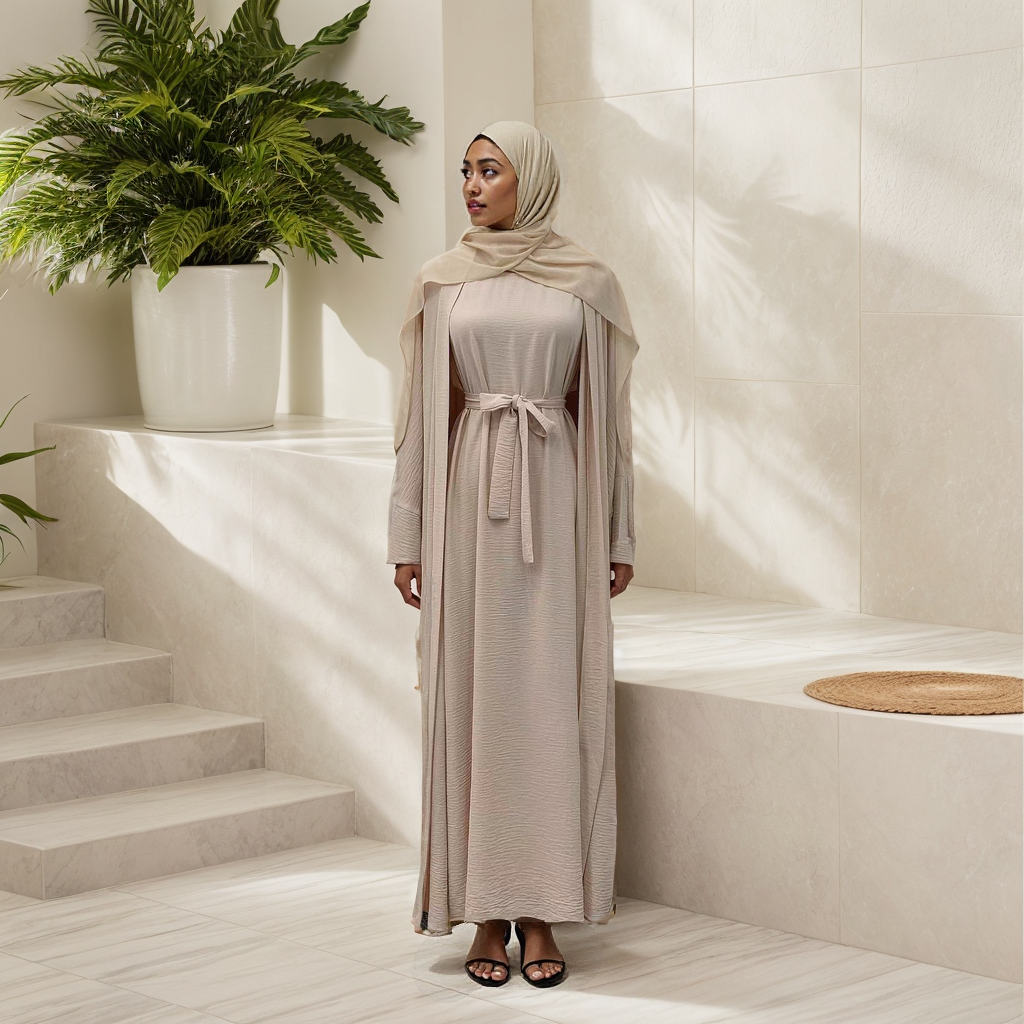 MS080#Modest crepe abaya set sleeveless inner(crepe)