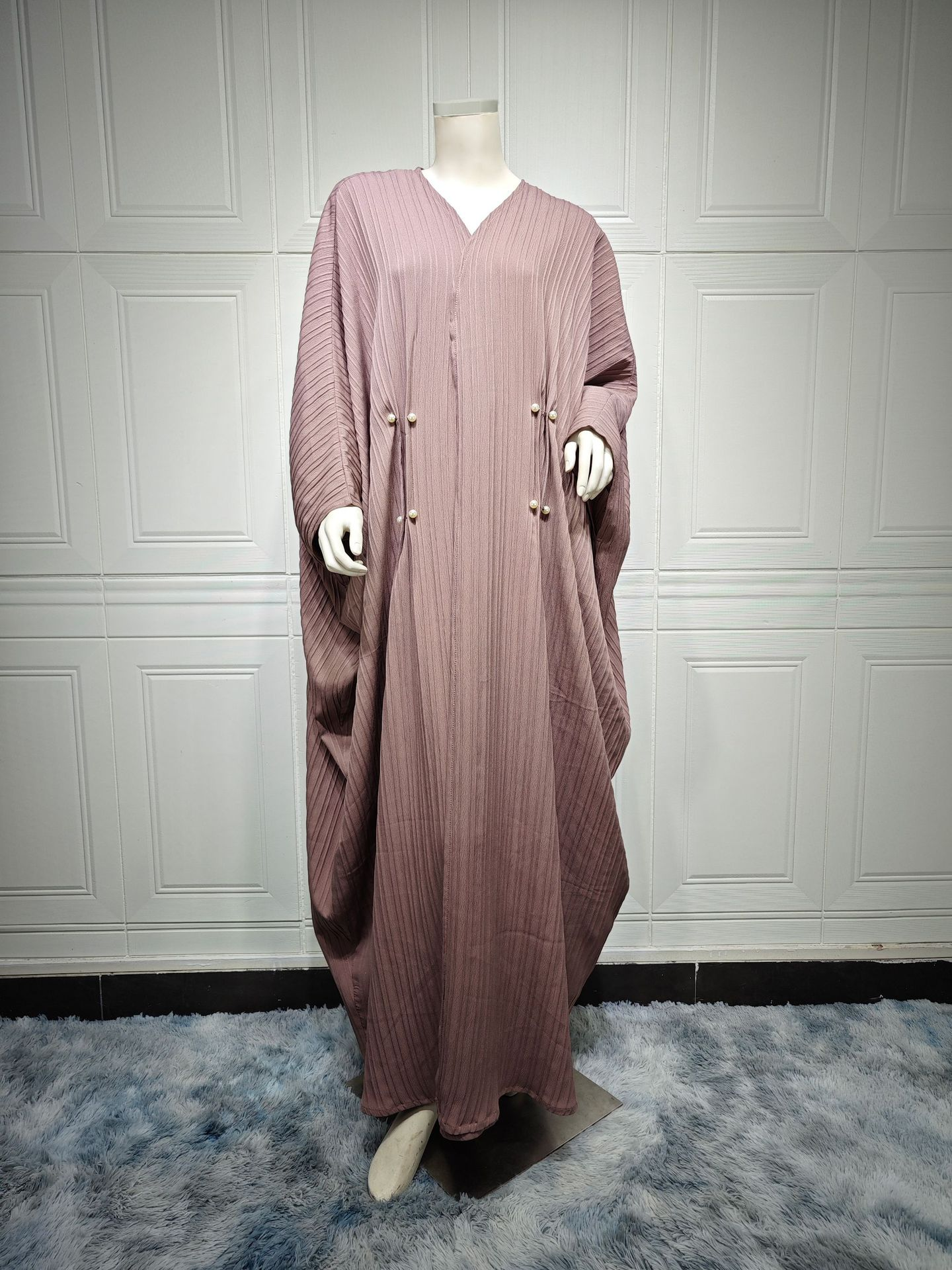 MS329#Muslim women wear a modest striped casual abaya cardigan